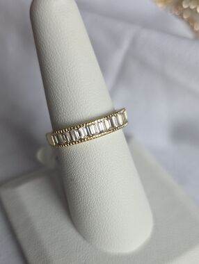 14k Gold Plated Baguette CZ Band Ring - Women Jewelry